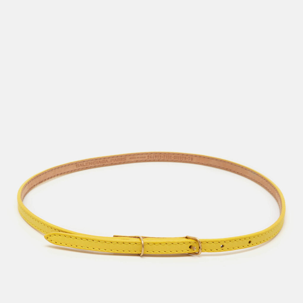 luxury-women-balenciaga-used-accessories-p1133952-003 Balenciaga Yellow Leather Slim Buckle Belt 70 CM
