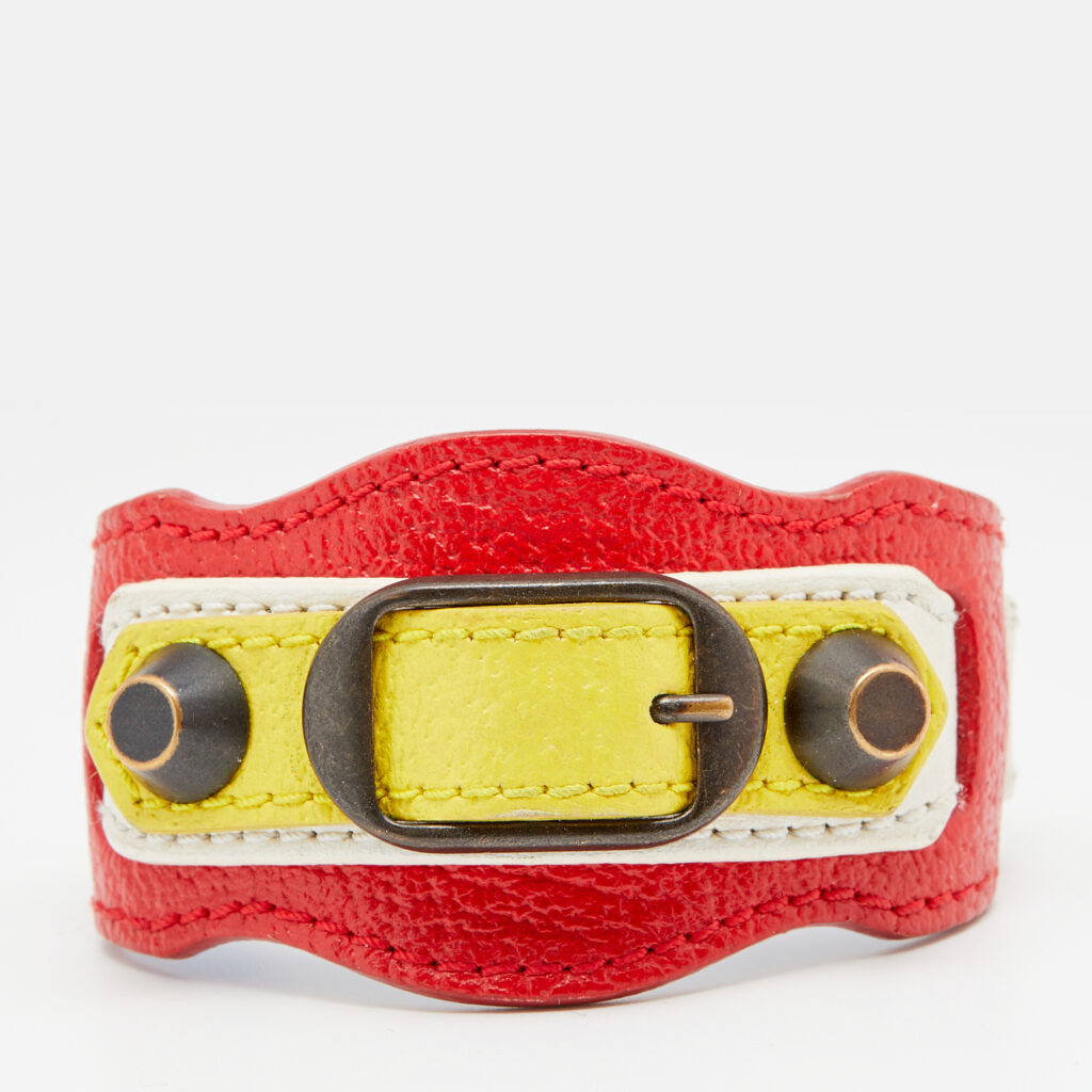 luxury-women-balenciaga-used-accessories-p629784-001-2 Balenciaga Multicolor Leather Arena Classic Bracelet
