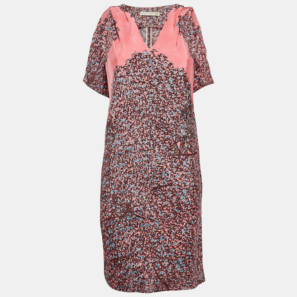 luxury-women-balenciaga-used-clothes-p1038420-002 Balenciaga Paris Pink Printed Silk Sleeveless Mini Dress S