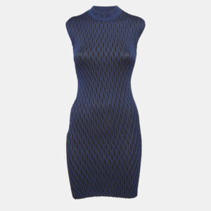 Balenciaga Black/Blue Textured Knit Mini Dress S