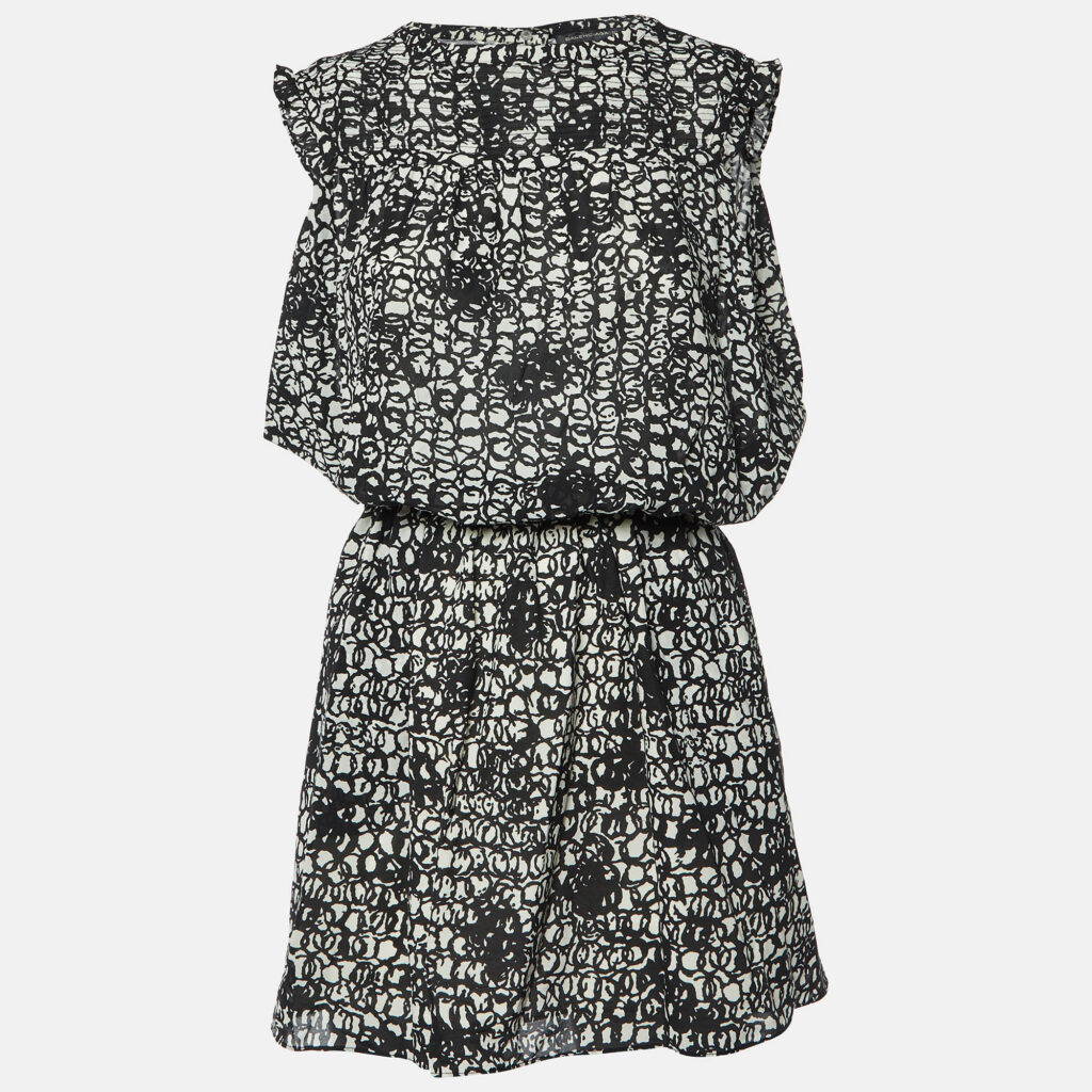 luxury-women-balenciaga-used-clothes-p1073688-003 Balenciaga Black/White Abstract Print Silk Mini Dress S