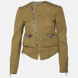 Balenciaga Green Cotton Blend Quilt Detail Biker Jacket S