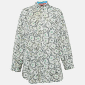 Balenciaga Green USD Print Cotton Blend Oversized Shirt S