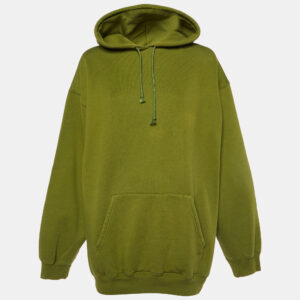 Balenciaga Green Logo Print Cotton Hooded Sweatshirt L