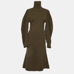 Balenciaga Green Wool Knit Turtle Neck Midi Dress S