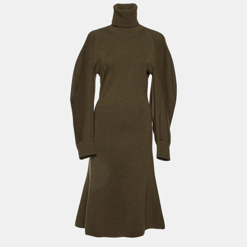 luxury-women-balenciaga-used-clothes-p1114507-006 Balenciaga Green Wool Knit Turtle Neck Midi Dress S