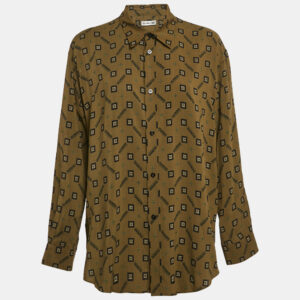 Balenciaga Green Geometric Print Crepe Loose Fit Shirt M