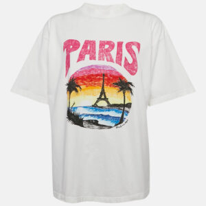 Balenciaga White Printed Cotton Crew Neck Oversized T-Shirt M