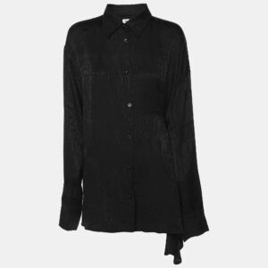 Balenciaga Black Logo Printed Silk Long Sleeve Shirt M