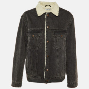 Balenciaga Black Denim Button Front Shearling Jacket S