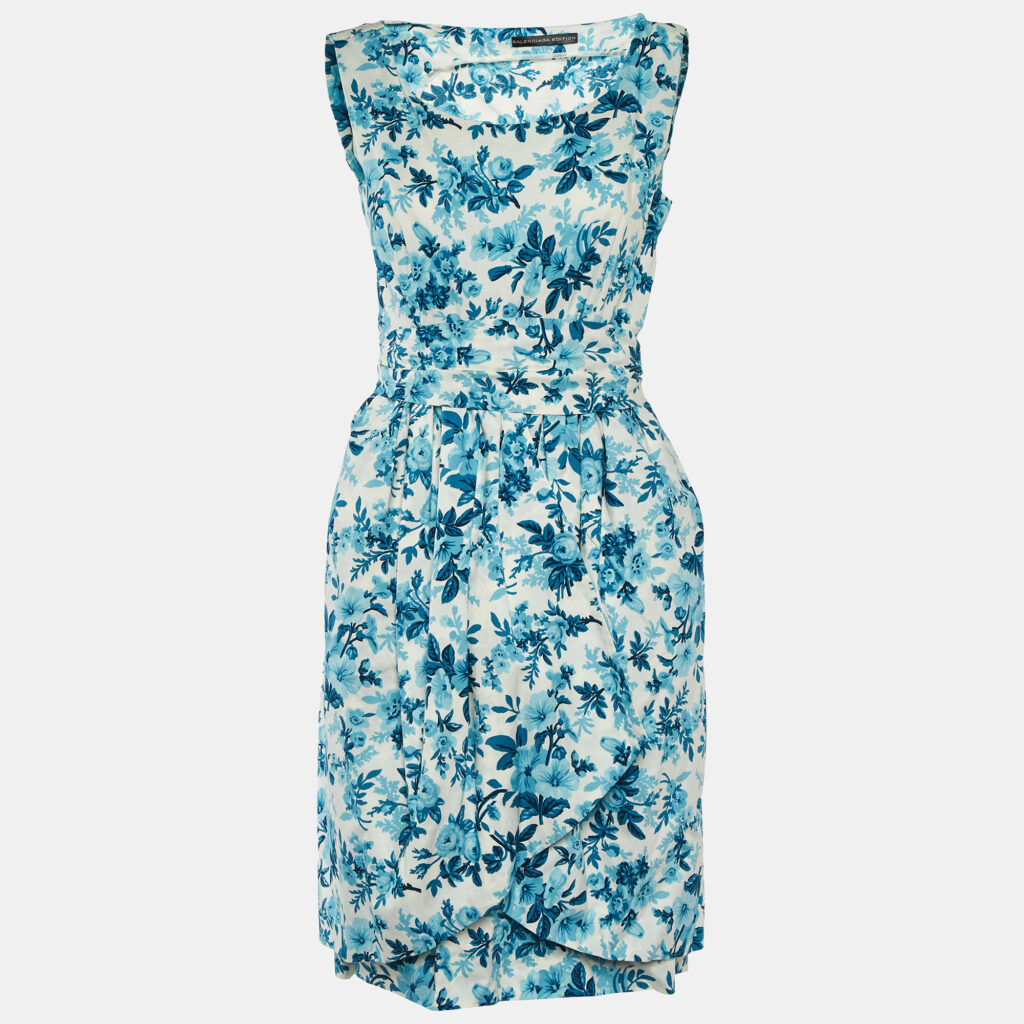Balenciaga White Floral Printed Cotton Layered Sleeveless Mini Dress M
