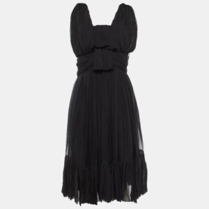 Balenciaga Black Silk Chiffon Draped Mini Dress M