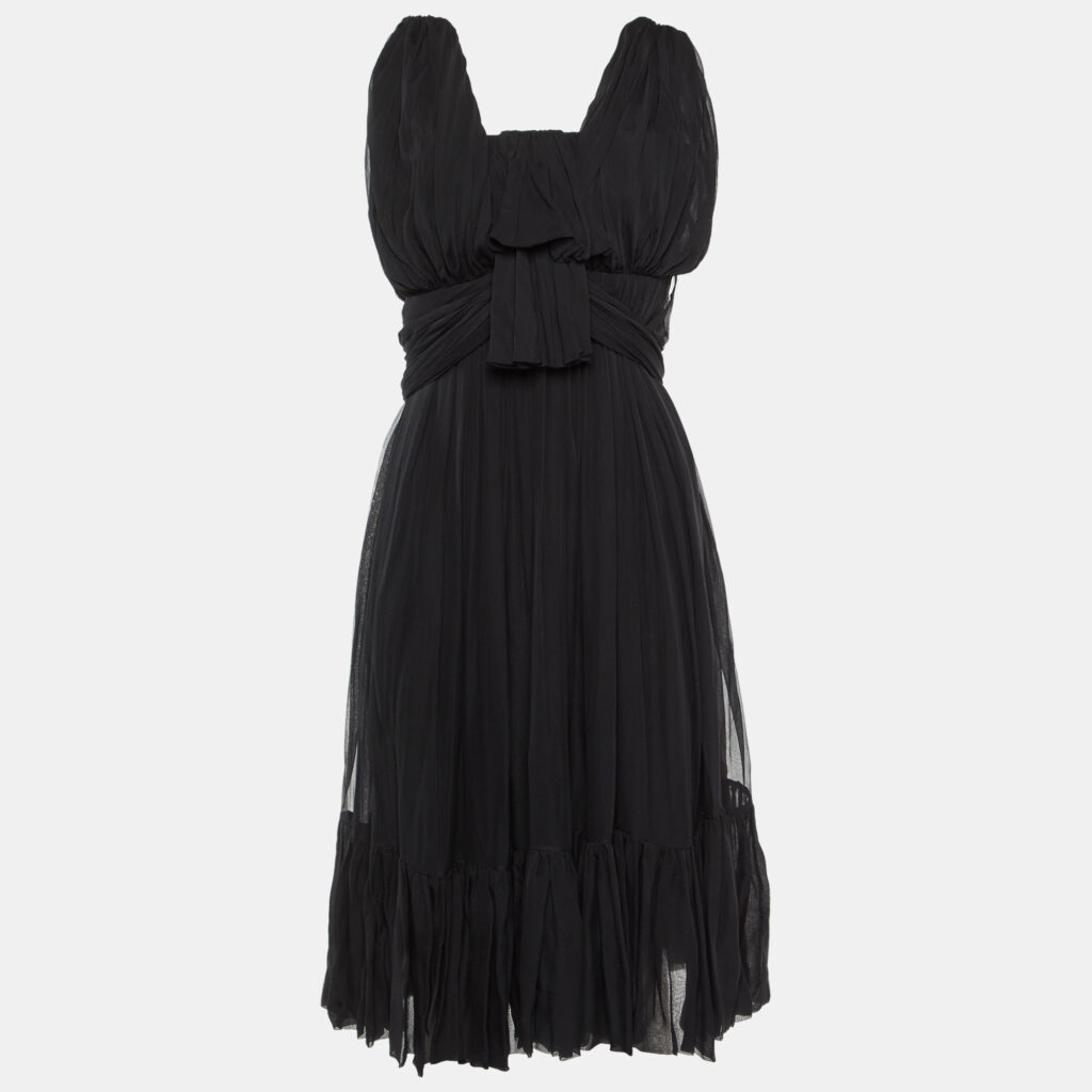 luxury-women-balenciaga-used-clothes-p1142371-010 Balenciaga Black Silk Chiffon Draped Mini Dress M
