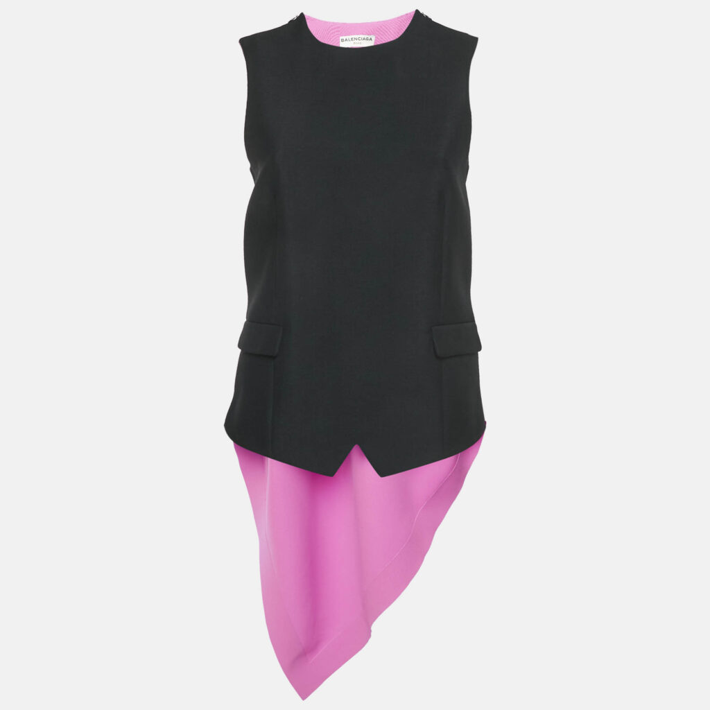 luxury-women-balenciaga-used-clothes-p1142477-001 Balenciaga Pink/Black Wool and Crepe Asymmetric Sleeveless Top M