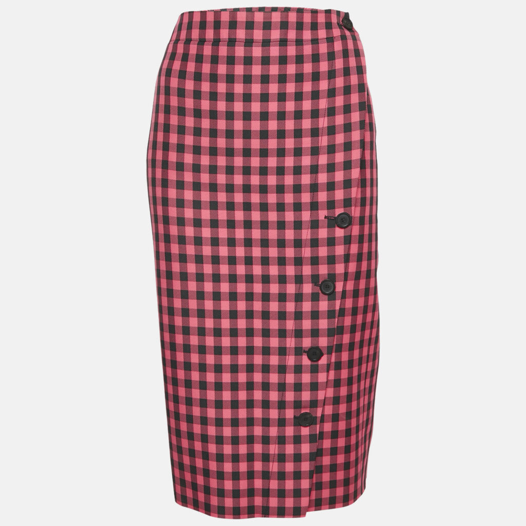 luxury-women-balenciaga-used-clothes-p1142950-001 Balenciaga Pink Gingham Check Pencil Skirt S