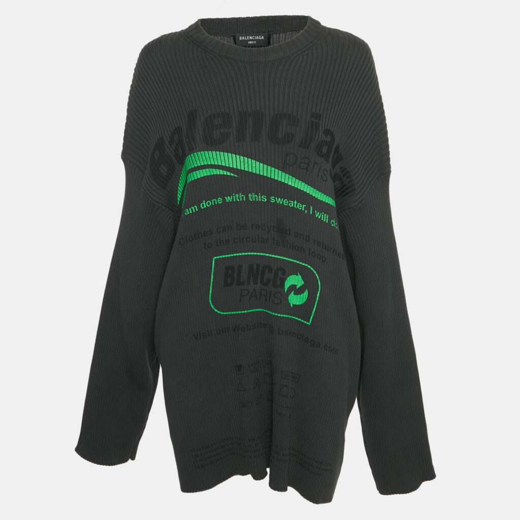 Balenciaga Grey Printed Rib Knit Oversized Sweater XS
