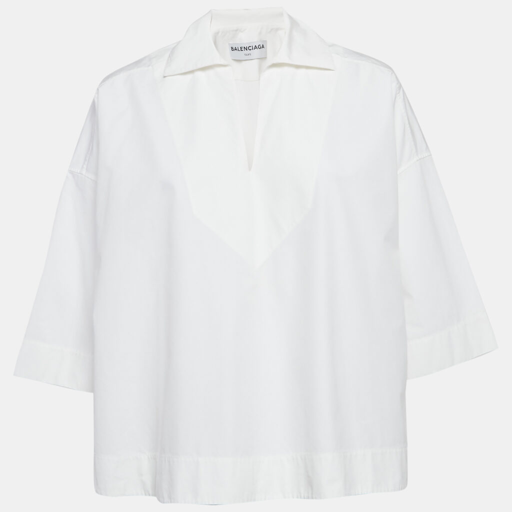 luxury-women-balenciaga-used-clothes-p1147422-007 Balenciaga White Cotton Loose Fit Blouse S