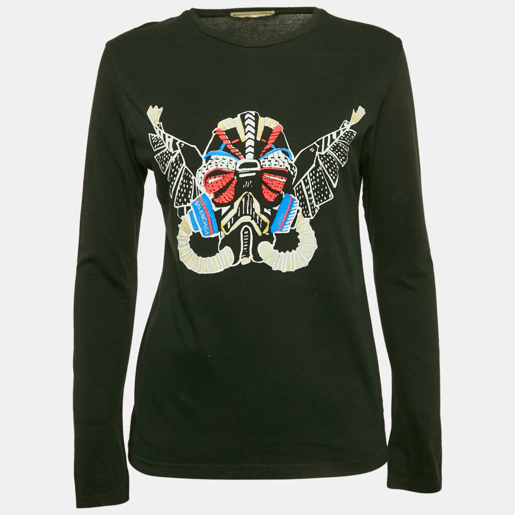 luxury-women-balenciaga-used-clothes-p1150156-003 Balenciaga Black Printed Jersey Crewneck T-Shirt S