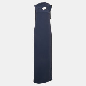 Balenciaga Navy Blue Crepe Drape Shoulder Maxi Dress M