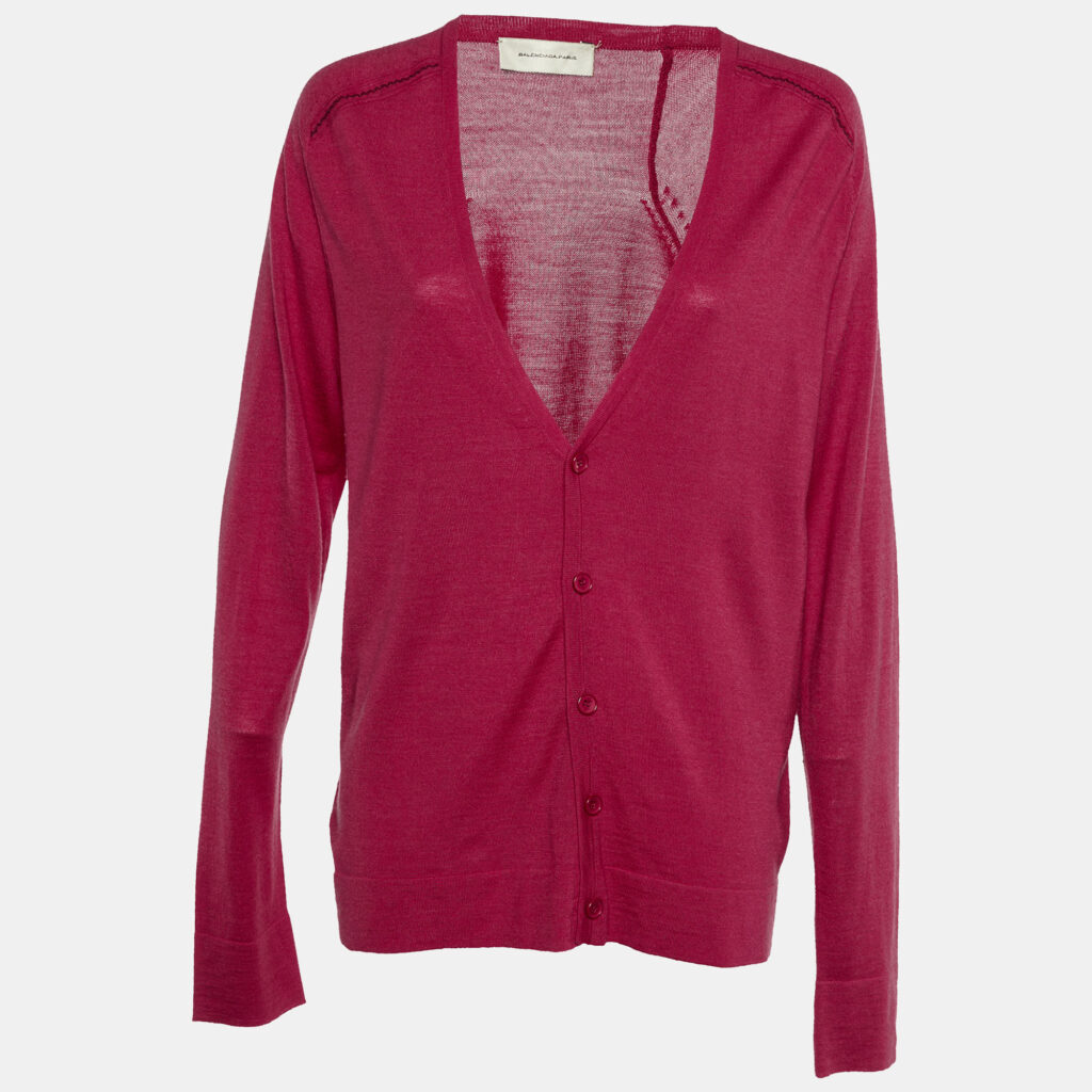 luxury-women-balenciaga-used-clothes-p1152752-001 Balenciaga Pink Wool & Silk Knit Button Front Cardigan L