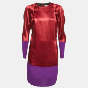 Balenciaga Burgundy Silk Panel Detail Short Dress M