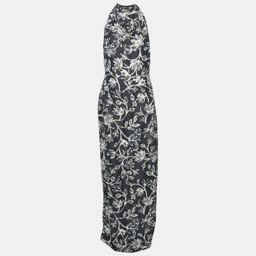 luxury-women-balenciaga-used-clothes-p1159867-004.jpg Balenciaga Navy Blue Floral Print Crepe Silk Sleeveless Gown L
