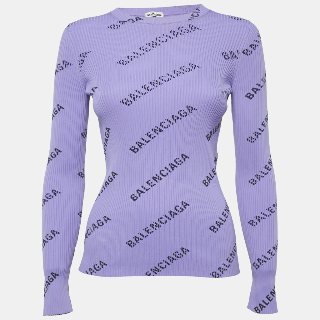 luxury-women-balenciaga-used-clothes-p1160319-007.jpg Balenciaga Purple All-Over Print Rib Knit Crewneck Sweater M