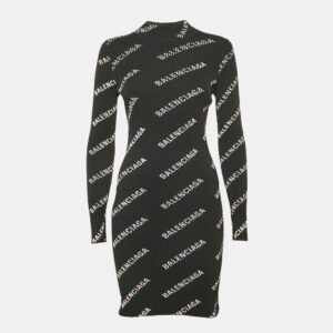 balenciaga black all-over print rib knit bodycon m