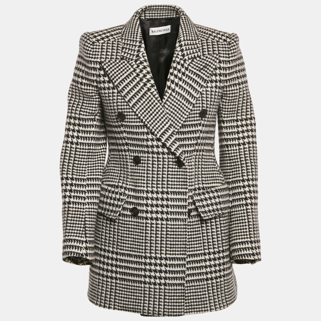 luxury-women-balenciaga-used-clothes-p1161312-003 Balenciaga Black/White Houndstooth Wool Hourglass Blazer S