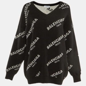 Balenciaga Black All Over Logo Wool Sweater M