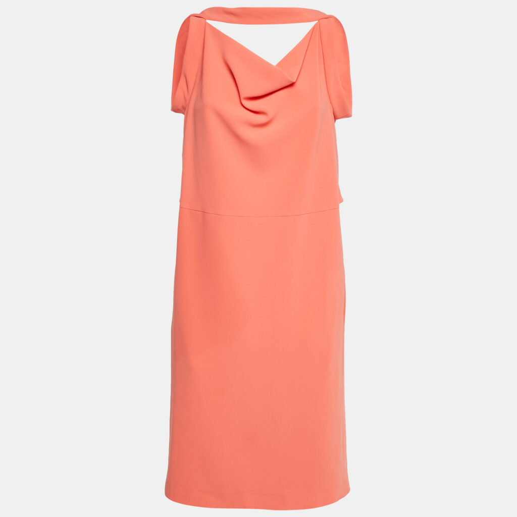 Balenciaga Orange Crepe Sleeveless Midi Dress M