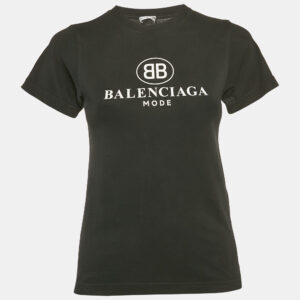 Balenciaga Black Logo Print Cotton Jersey T-Shirt S