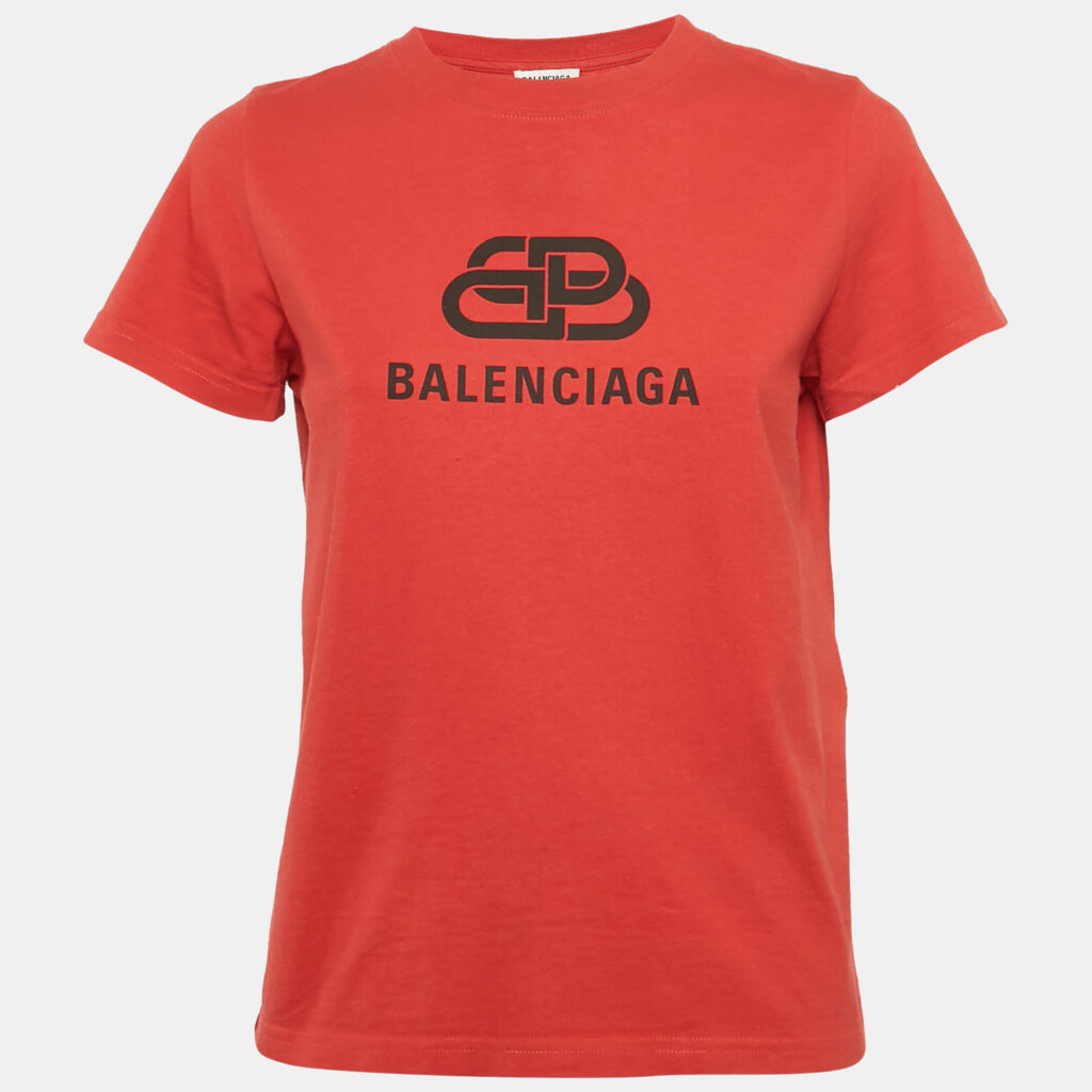 luxury-women-balenciaga-used-clothes-p1170165-003 Balenciaga Red Logo Print Cotton Short Sleeve T-Shirt S