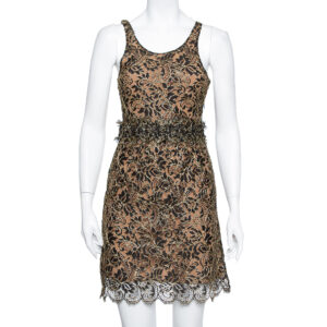 Balenciaga Black & Gold Lace Sleeveless Mini Dress S