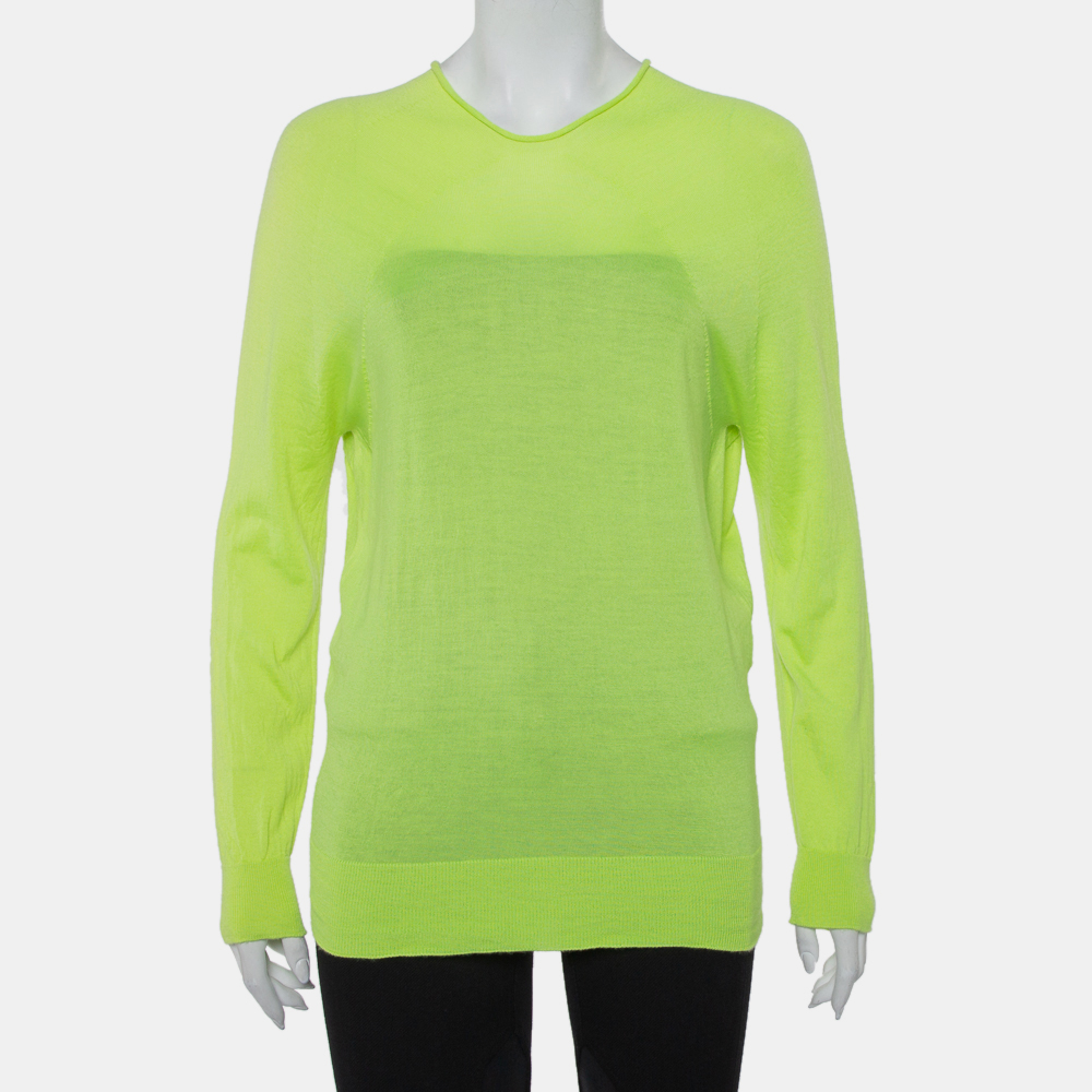 luxury-women-balenciaga-used-clothes-p429417-010 Balenciaga Neon Green Cashmere Oversized Pullover S