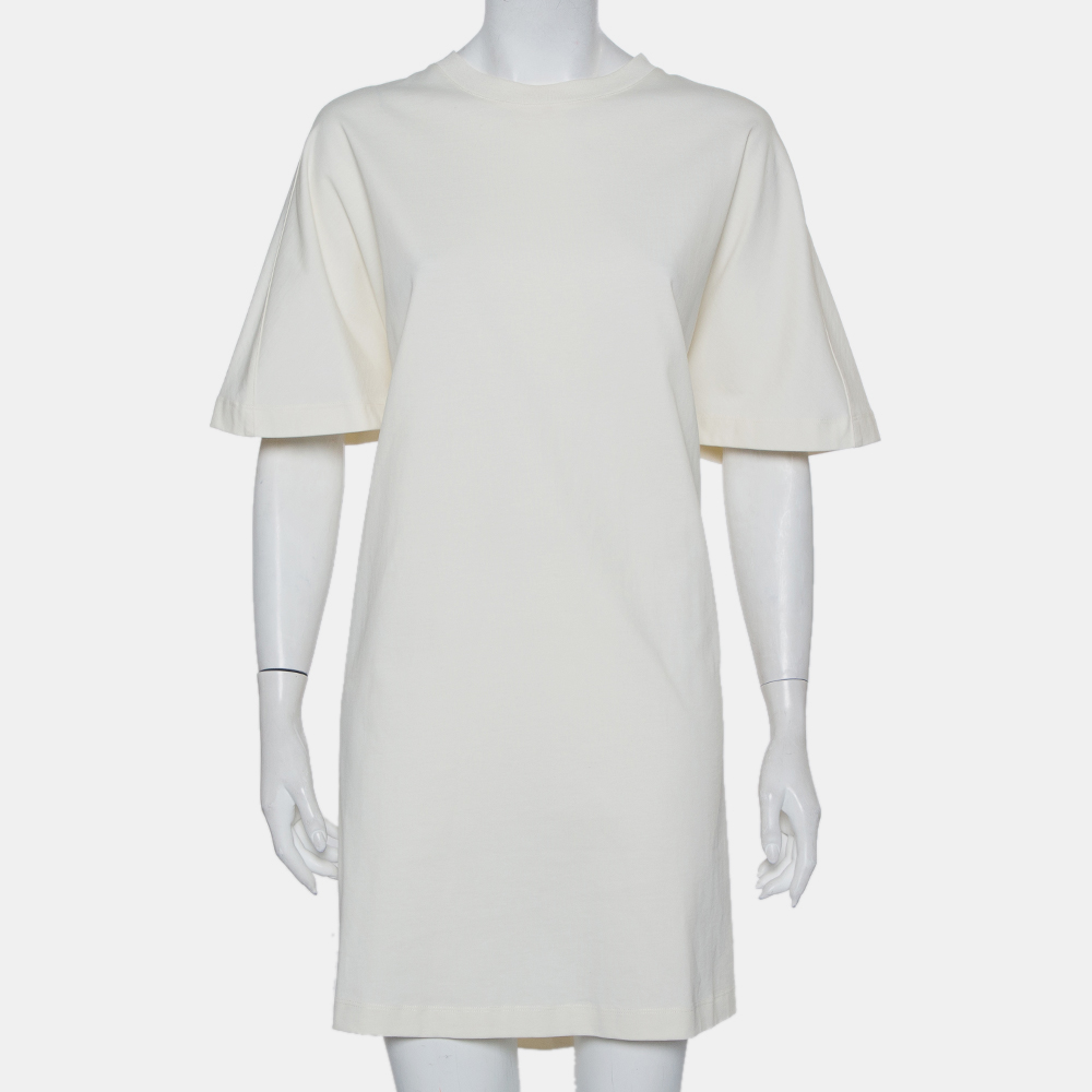 luxury-women-balenciaga-used-clothes-p434033-011 Balenciaga Off White Cotton Knit Oversized T-Shirt Dress M