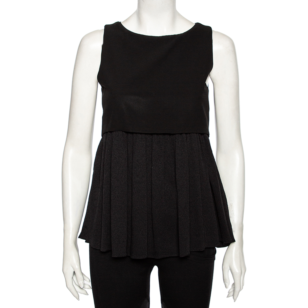 luxury-women-balenciaga-used-clothes-p498895-007 Balenciaga Black Textured Silk Contrast Overlay Detailed Sleeveless Mini Dress M