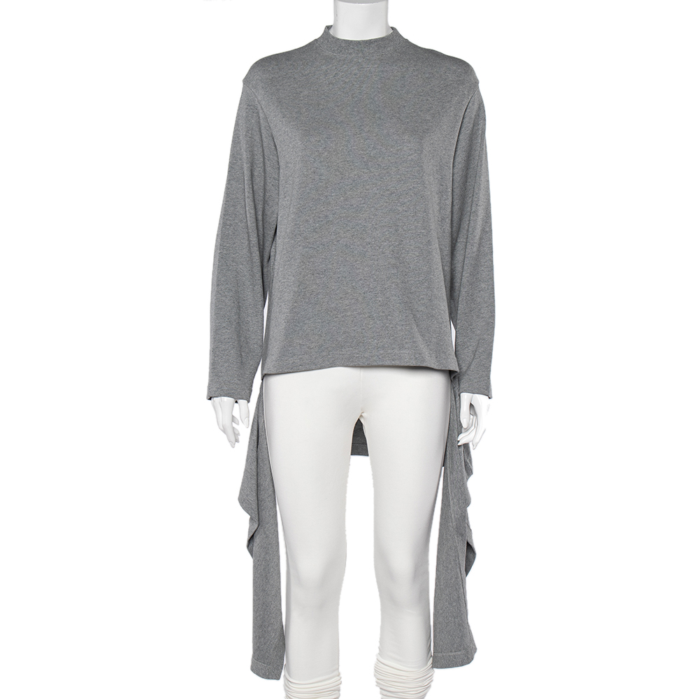 luxury-women-balenciaga-used-clothes-p518716-001-1 Balenciaga Grey Cotton Knit Waist Tie Detail Oversized Jumper S