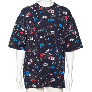Balenciaga Navy Blue Floral Printed Cotton Oversized Short Sleeve T-Shirt M
