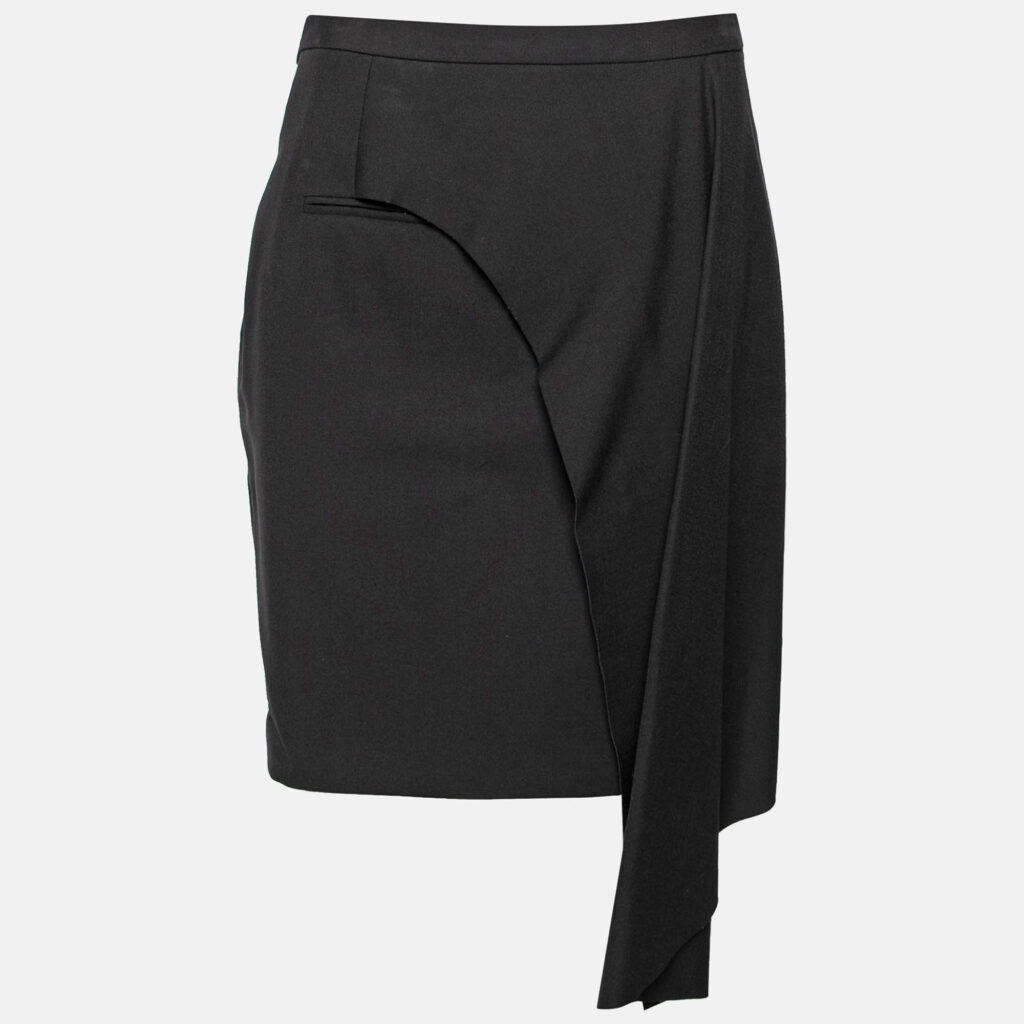 luxury-women-balenciaga-used-clothes-p624765-008-2 Balenciaga Black Wool Asymmetric Overlay Detailed Skirt M