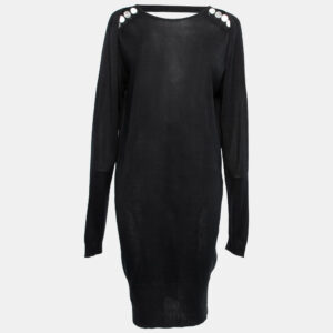 Balenciaga Back Silk Knit Low Back Long Sleeve Dress S