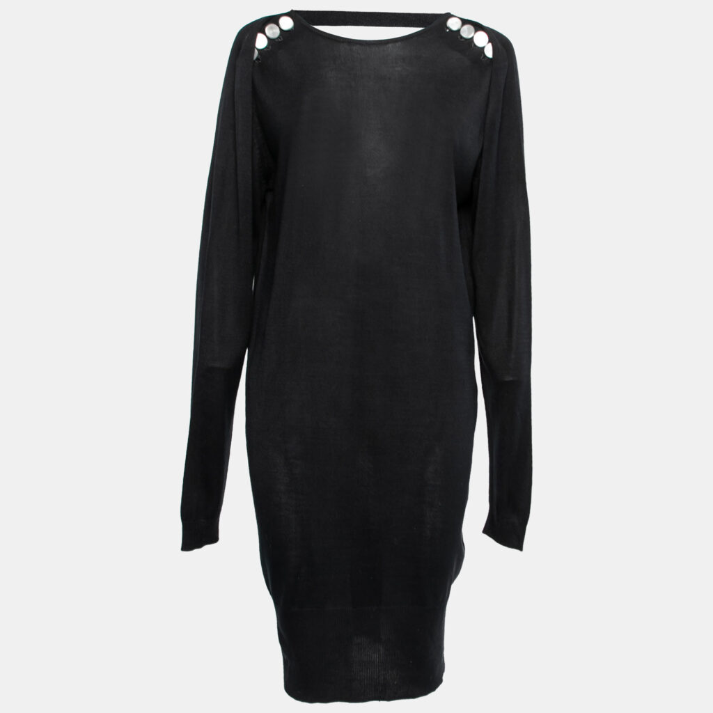 luxury-women-balenciaga-used-clothes-p644255-002-2 Balenciaga Back Silk Knit Low Back Long Sleeve Dress S
