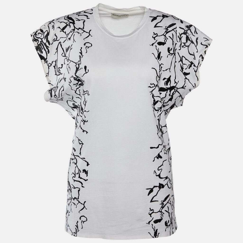 Balenciaga White Abstract Print Cotton Crew Neck T-Shirt M