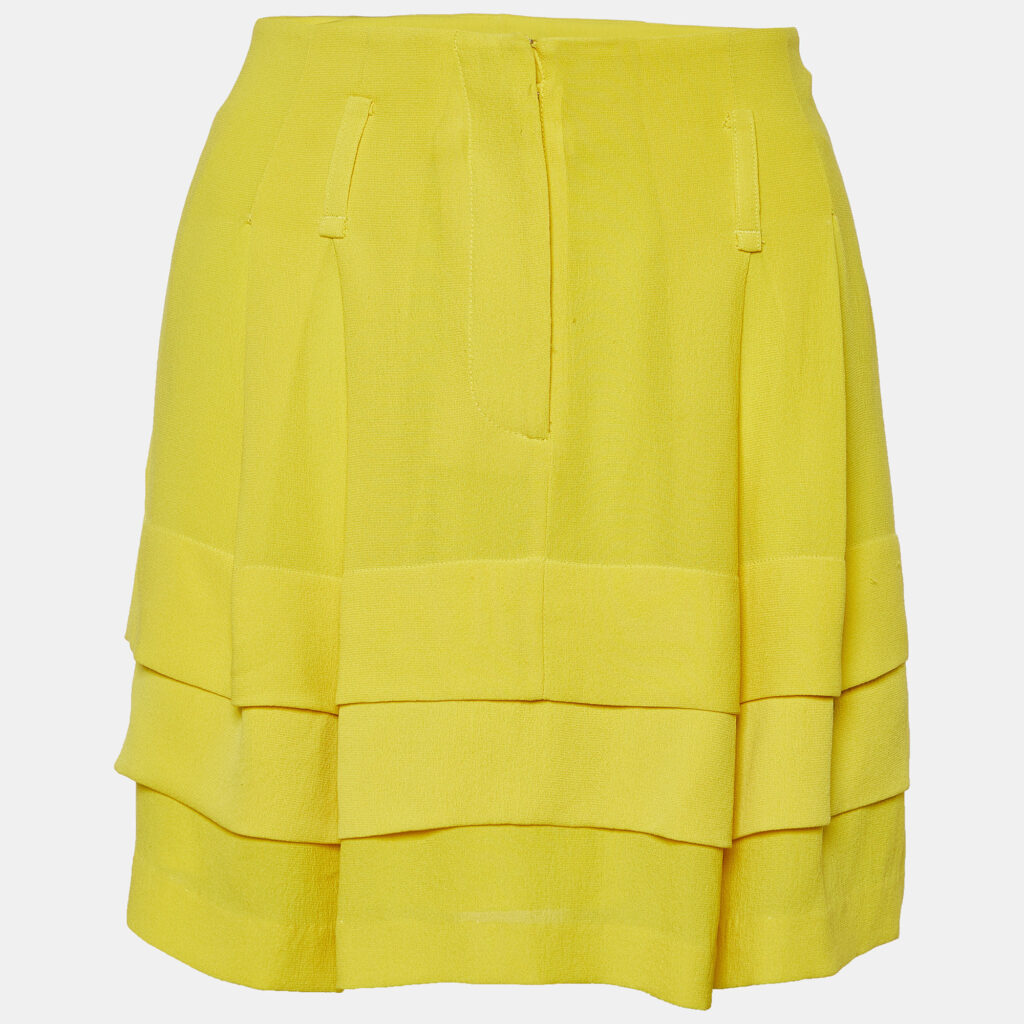 luxury-women-balenciaga-used-clothes-p752442-001 Balenciaga Yellow Silk Tiered Mini Skirt M