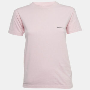 Balenciaga Pink Logo Print Cotton Jersey T-Shirt XS