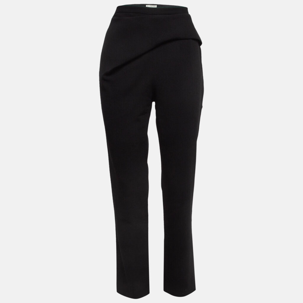 luxury-women-balenciaga-used-clothes-p986996-001 Balenciaga Black Wool Draped Detail Trousers M