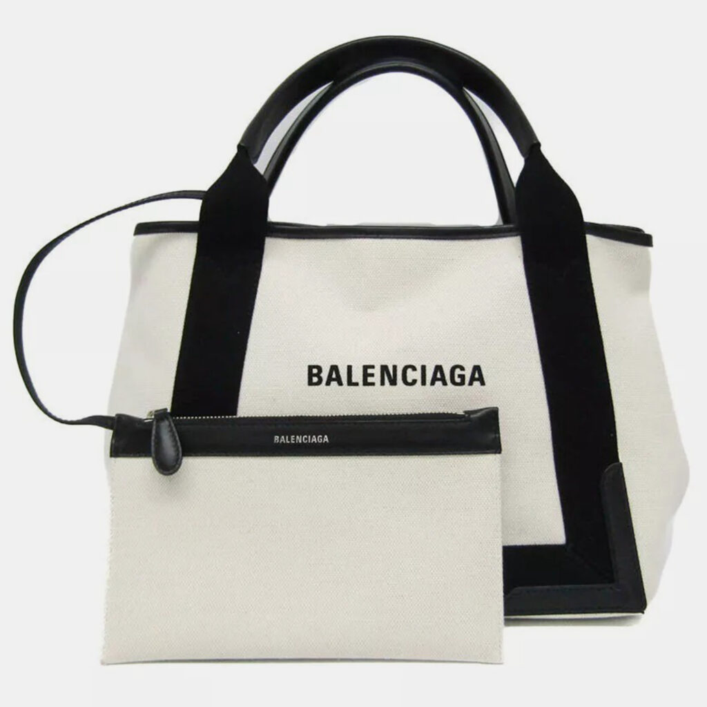 luxury-women-balenciaga-used-handbags-p1039883-003 Balenciaga Black Canvas Leather Navy Cabas S Women's Handbag