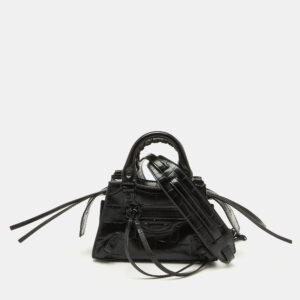 balenciaga black croc embossed leather neo classic nano city bag