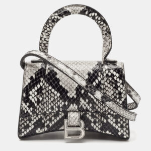 balenciaga black/grey python embossed leather mini hourglass top handle bag