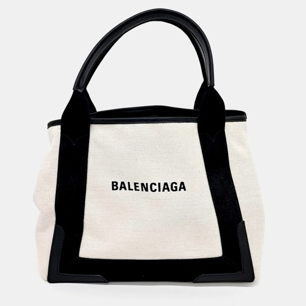 luxury-women-balenciaga-used-handbags-p1133260-002 Balenciaga Beige Black Fabric Cabas Tote Bag